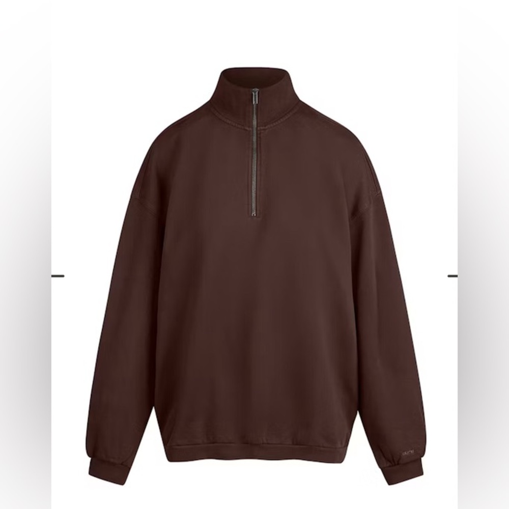 SKIMS BOYFRIEND FLEECE HALF ZIP PULLOVER-ESPRESSO-MED.BNWT (New Released Color)